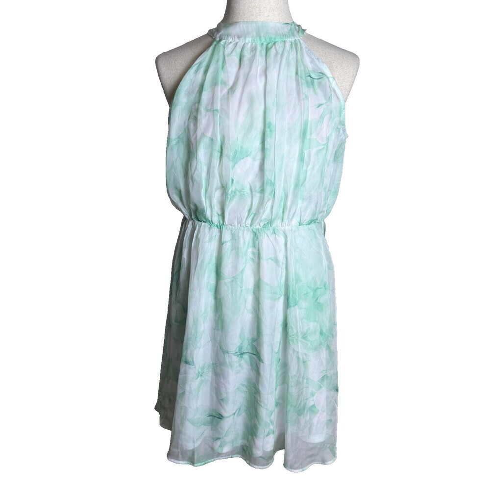 Cato Mint Green & White Floral Halter Neck Dress Sz L Easter Spring Knee Length - Picture 1 of 16